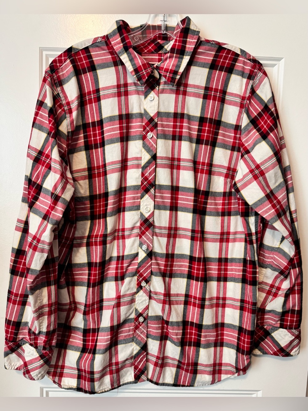 Talbots Red Plaid Button Front Cotton Shirt XL Classic Preppy Holiday Cotton